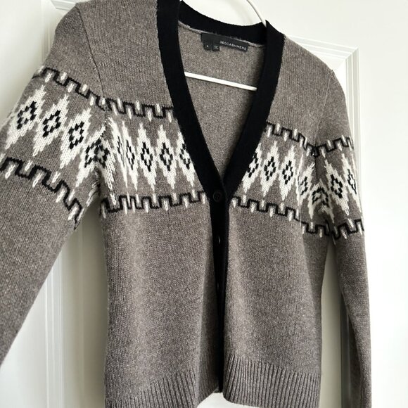 AUTUMN CASHMERE Fair Isle V-Neck Cashmere Cardigan in Gray Multi Size S - Picture 5 of 8